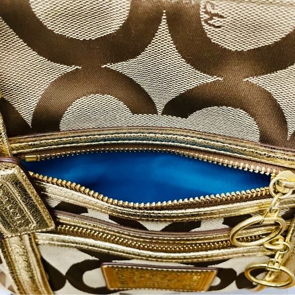 Coach Poppy Op Art Metallic Gold Large Glam Signature Tote - Picture 4 of 12